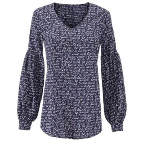 Cabi 5336 Women’s Medium Te Amo Blouse Navy & White I Love You Top